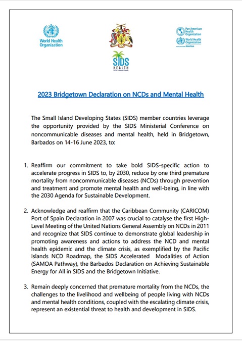 2023 Bridgetown Declaration on NCDs and Mental Health