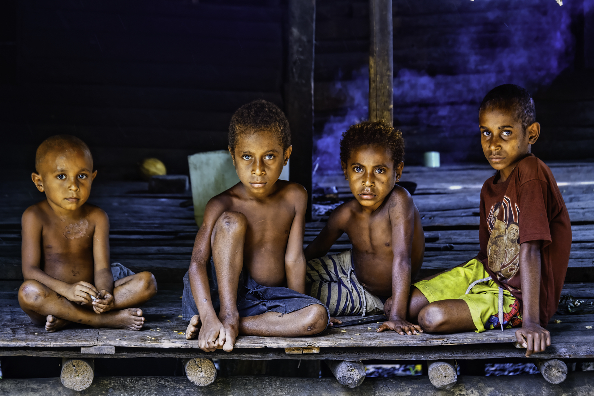Children from Papua New Guinea staring at the photographer